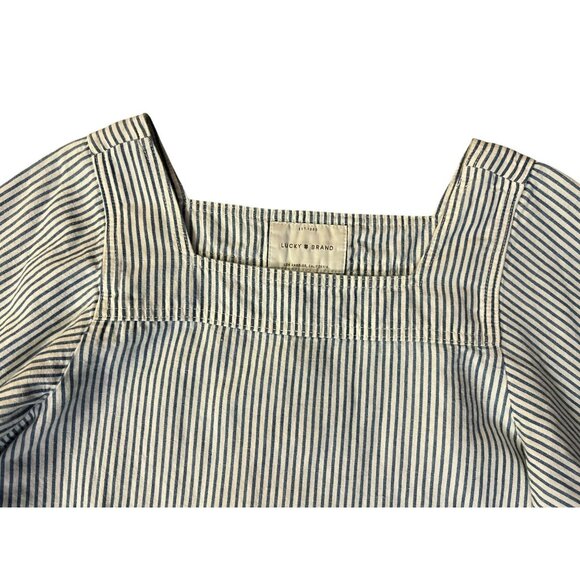 Lucky Brand Blouse Womens XS NEW Blue Striped 7W14370 Cotton/Linen Popover Shirt - Picture 11 of 14